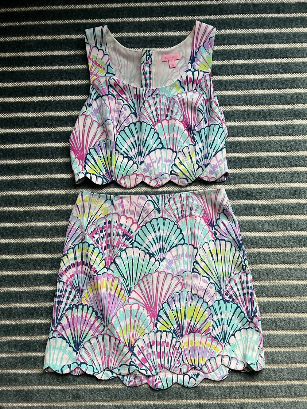 Lilly Pulitzer Cadden Seashell crop top skirt set | size 8